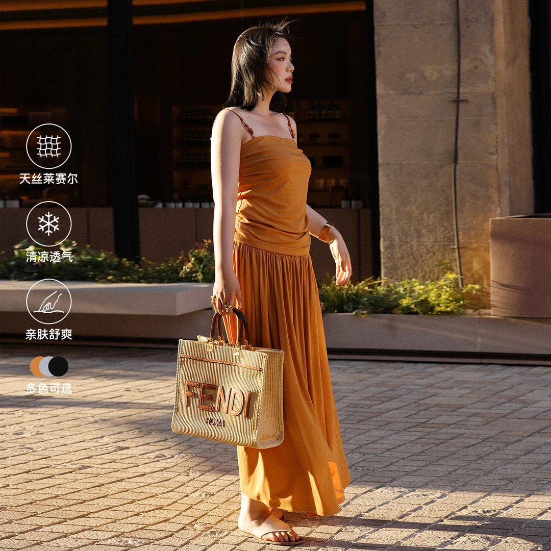 PLUSMALL 英茶小姐系列 莱赛尔背心不规则T恤半裙套装PLUS2503120