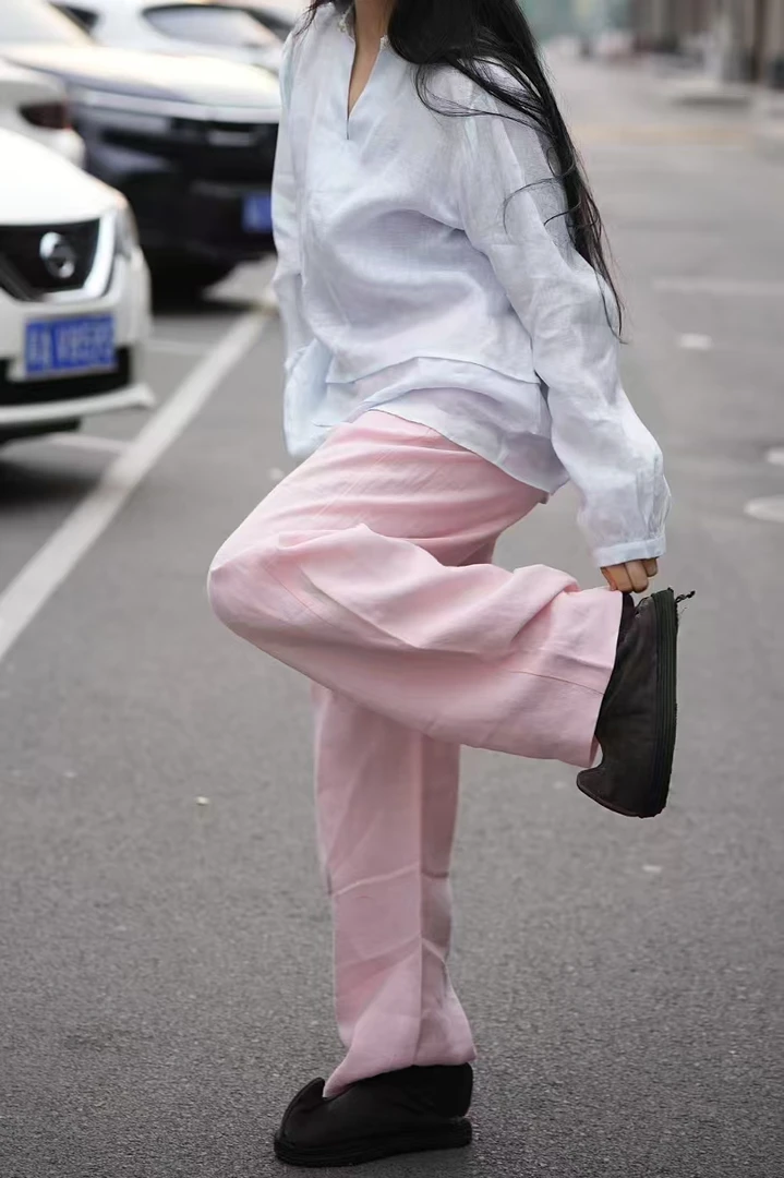 色织亚麻长裤四个颜色休闲百搭