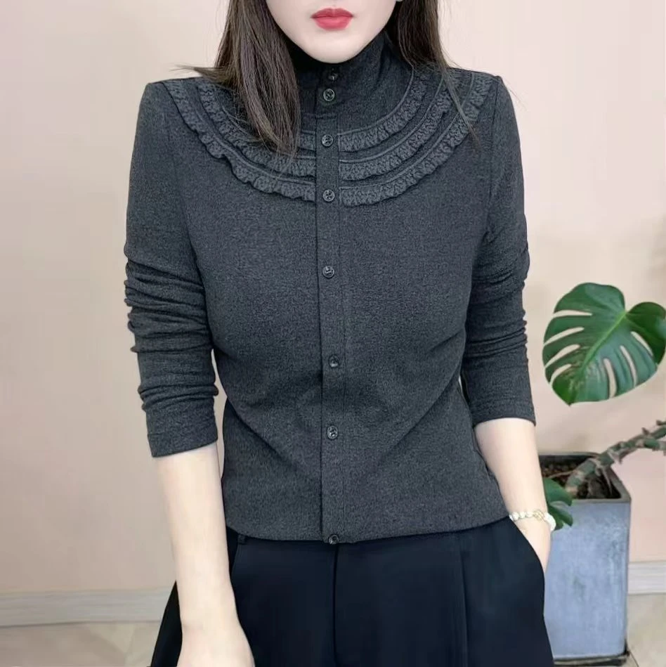 2025秋季新款半高领时尚长袖T恤修身显瘦小衫减龄女士打底衫8221