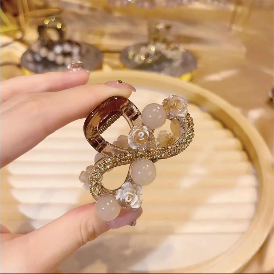 发卡卡子小抓夹美盘发山茶花珠珠气质女半可爱发夹鲨鱼ins扎发夹