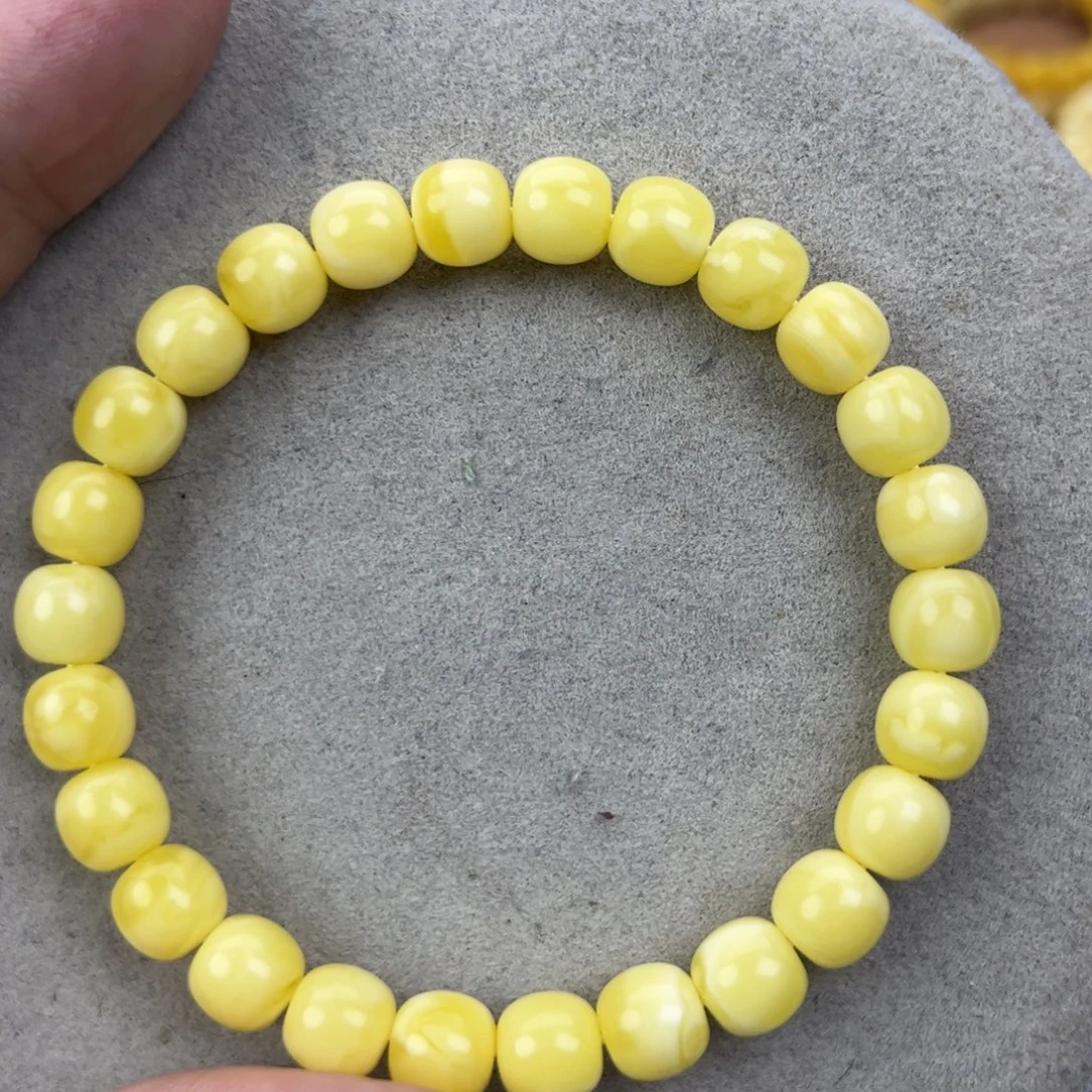 蜜蜡未镶嵌手串纯天然俄料奶白花8*7.5腕口17+