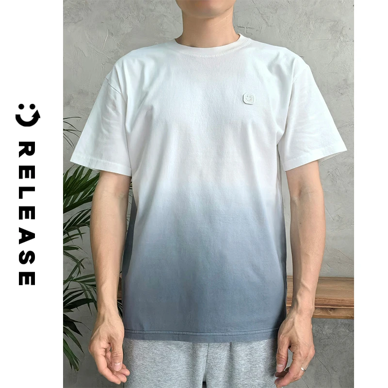 RELEASE【蓝天白云吊染笑脸绣标T】渐变全棉落肩男女同款-R51T19