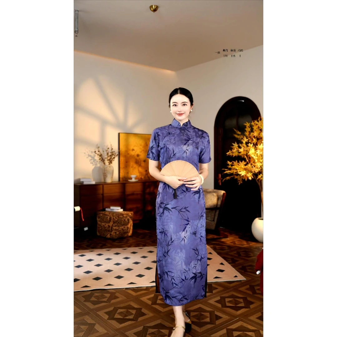 【紫韵】2025秋款国风复古气质古法全开襟日常款旗袍130CM