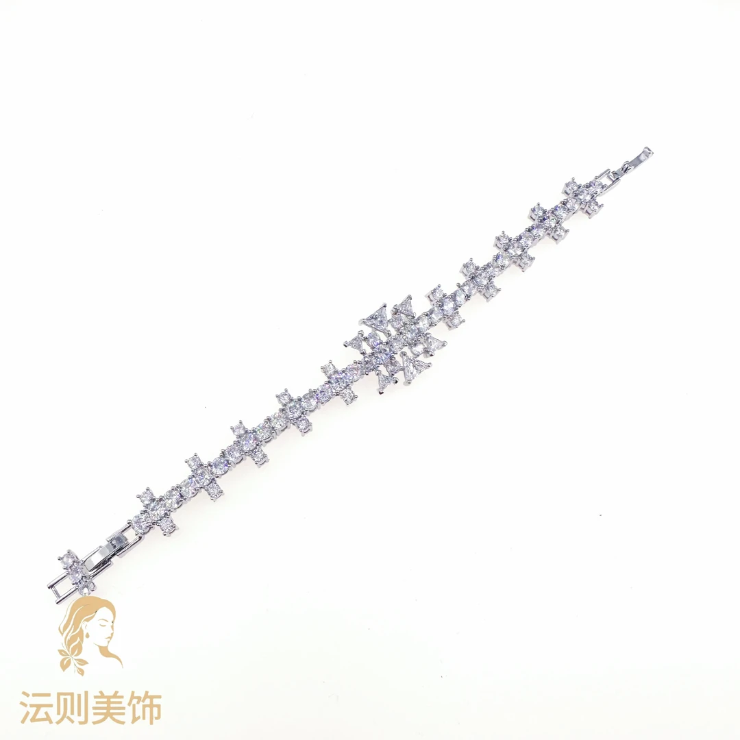 铜合金合成锆石手链 H613《三洛角》时尚红色彩色奢华手链