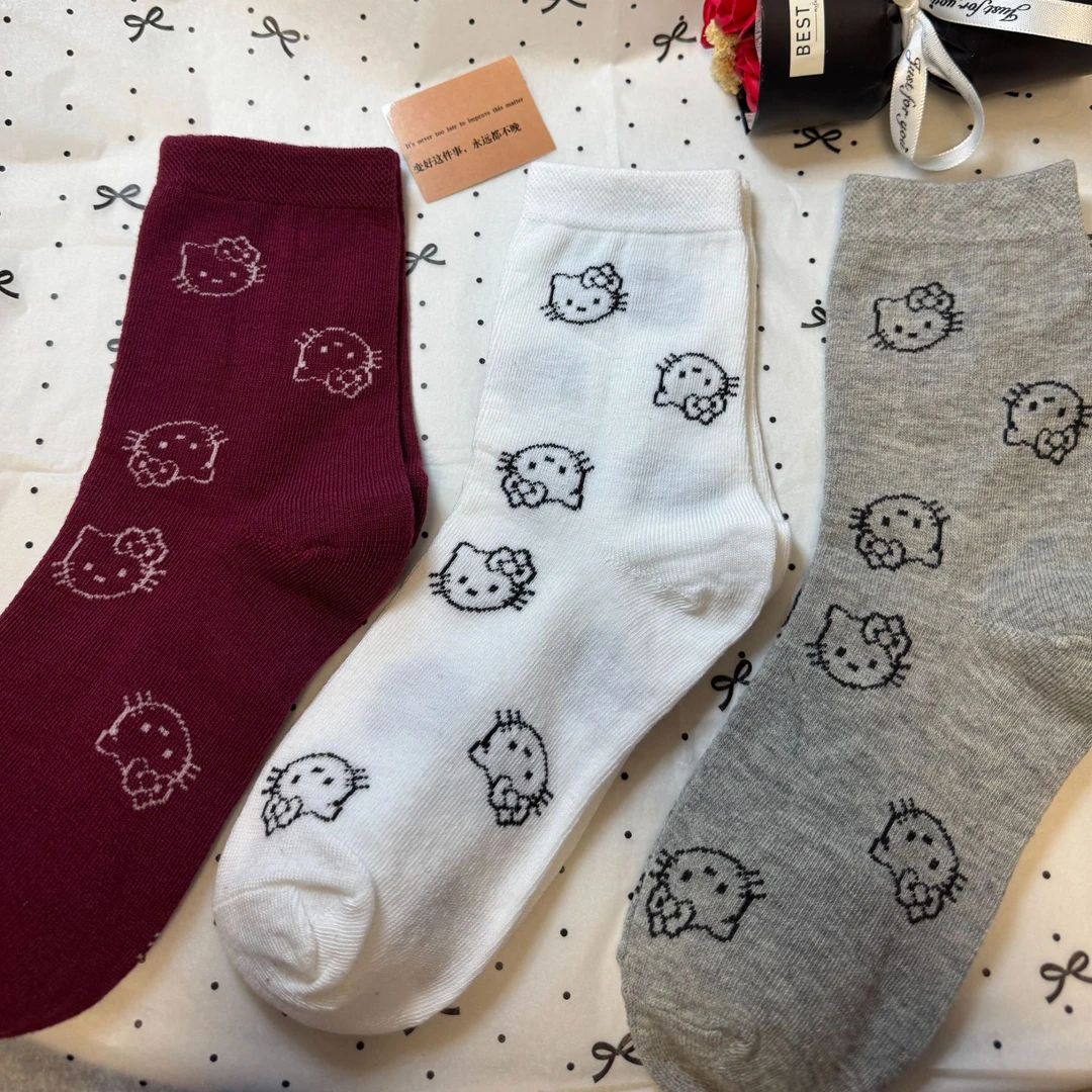 Hello Kitty 女韩版百搭纯色ins新品潮卡通学生女袜