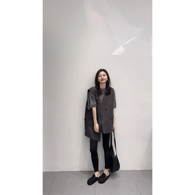 秋季新款显瘦设计感通勤风内搭修身薄款马甲上衣两件套休闲长裤女