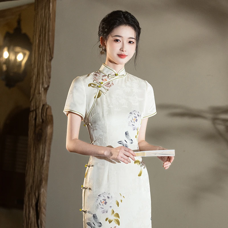 旗开得胜高考妈妈选择高端修身旗袍2025新款春夏水墨画中国风手绘