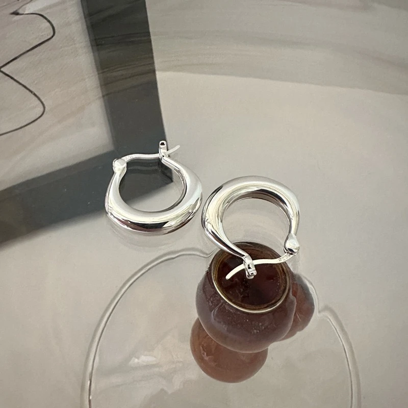 925银耳饰 S925纯银U形耳扣日韩ins博主简约时尚光面耳环耳圈耳饰