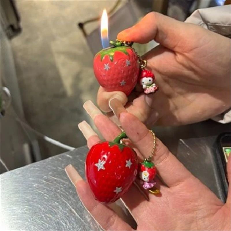 【送可爱挂链】原创草莓打火机高颜值可爱创意金属充气打火机kitty