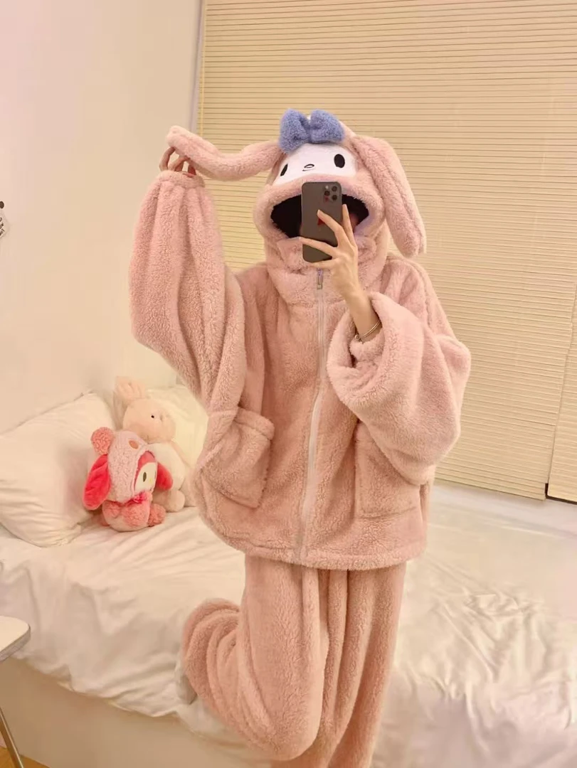 连帽女冬季女冬加厚加绒卡通睡衣学生毛绒秋冬季保暖