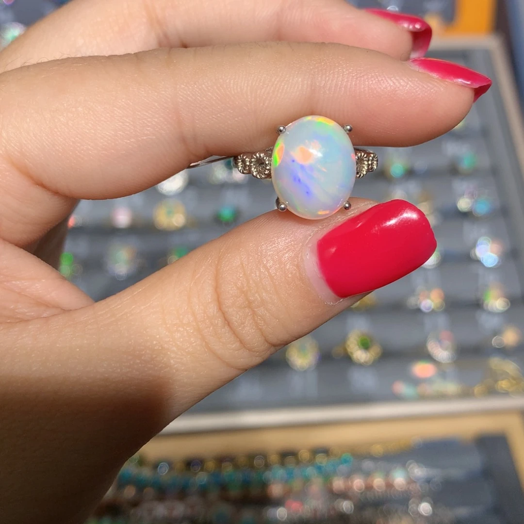 银S925镶嵌欧泊欧泊戒指l