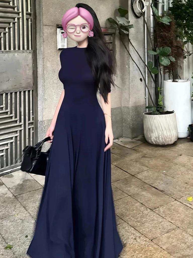 御姐气质中袖连衣裙女夏季性感纯欲风轻奢高级感收腰显瘦字长裙