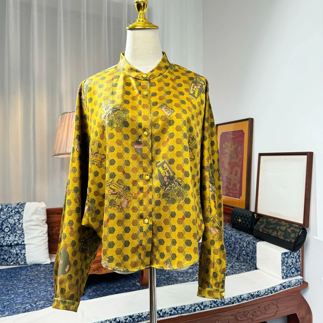 品叔&精工 · 桑蚕丝素平缎莨绸印花时尚短外套