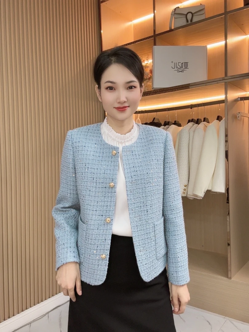 短外套香风外套小香风气质蓝色短款时尚编织秋冬春秋百搭春季洋气