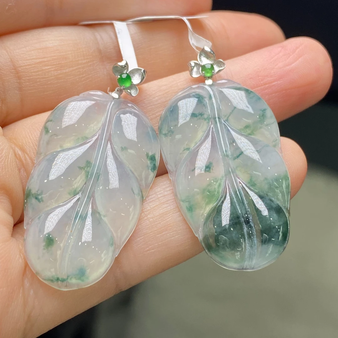 天然A货翡翠叶子18K金多样性发一