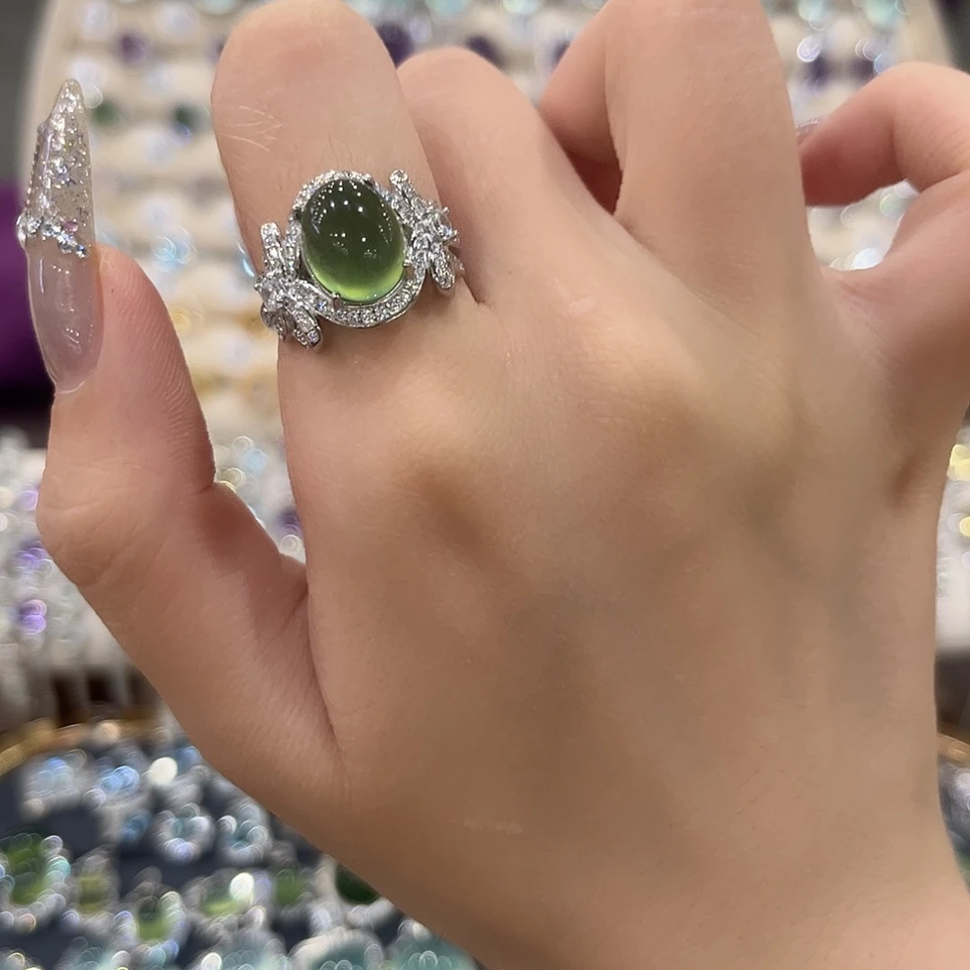 *****蛇纹石玉银S925镶嵌女款戒指