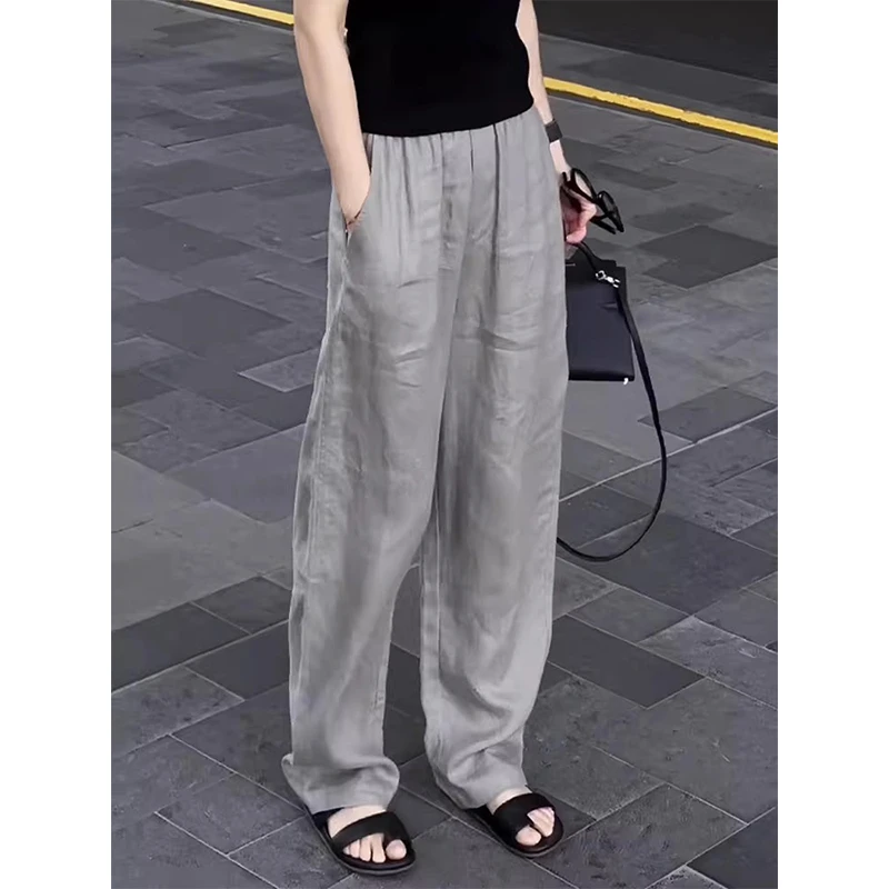 韩版慵懒风宽松垂感阔腿裤女25夏季薄款大码小个子宽松显瘦直筒裤