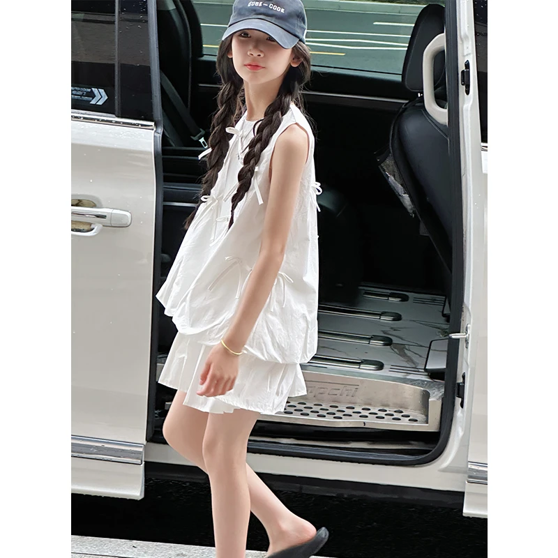 K29295孙小美韩系女童花苞套装2025新款夏装儿童百褶裙两件套