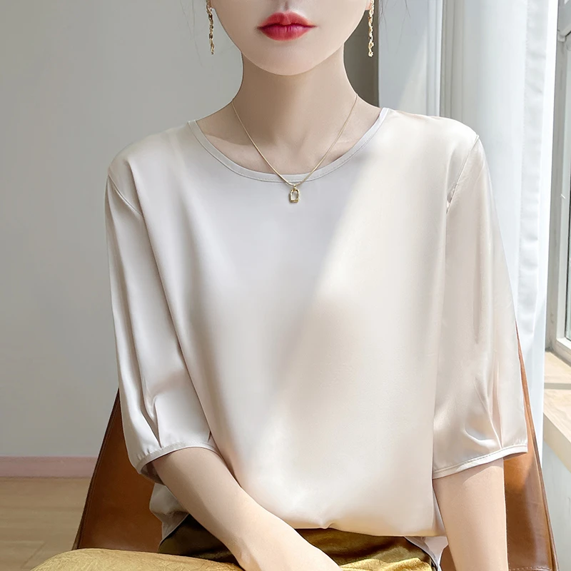 【25年夏季高定女神圆领短袖时尚百搭新中式宽松纯色Y】