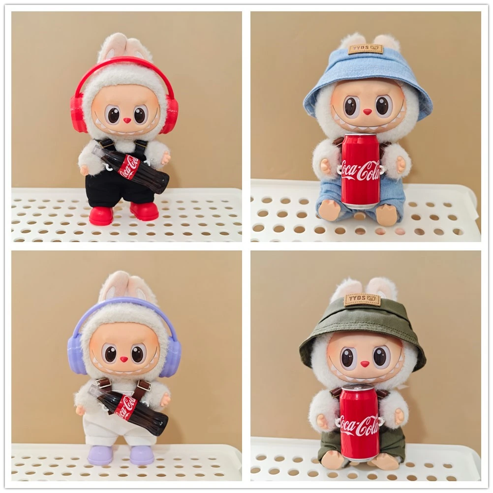 一二三代拉布布可乐站姿坐姿LABUBU挂件娃衣服背带裤渔夫帽休闲装