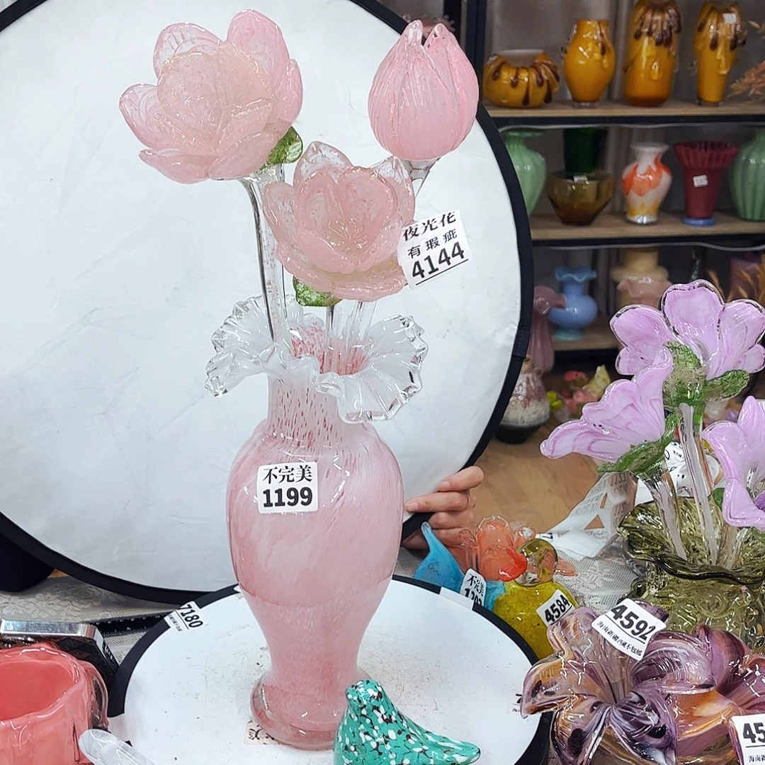 3朵夜光瑕花 1瓶 给鸟 家悦琉璃工艺品瓶不完美