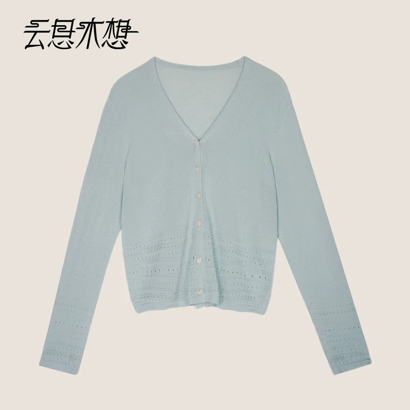Ysimo-X云思木想 云柔素羽 简约V领凹凸肌理含亚麻毛针织衫13433