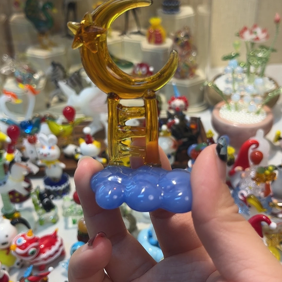 琉璃手工艺品云朵月亮底座