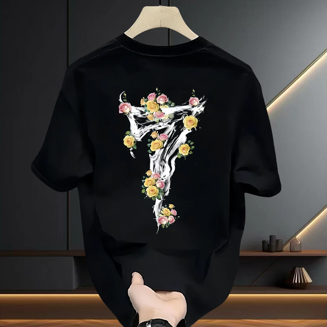 高品质潮牌爆款创意烟雾数字7印花青年男女款大码圆领百搭上衣服