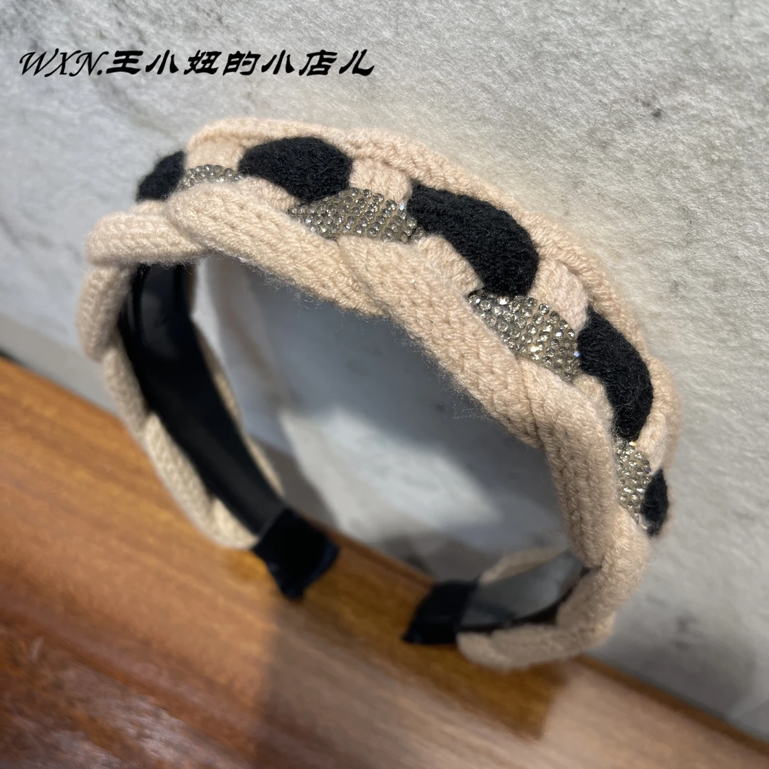 075发箍编织麻花宽边带钻头箍气质拼色毛线带齿减龄小香风发卡