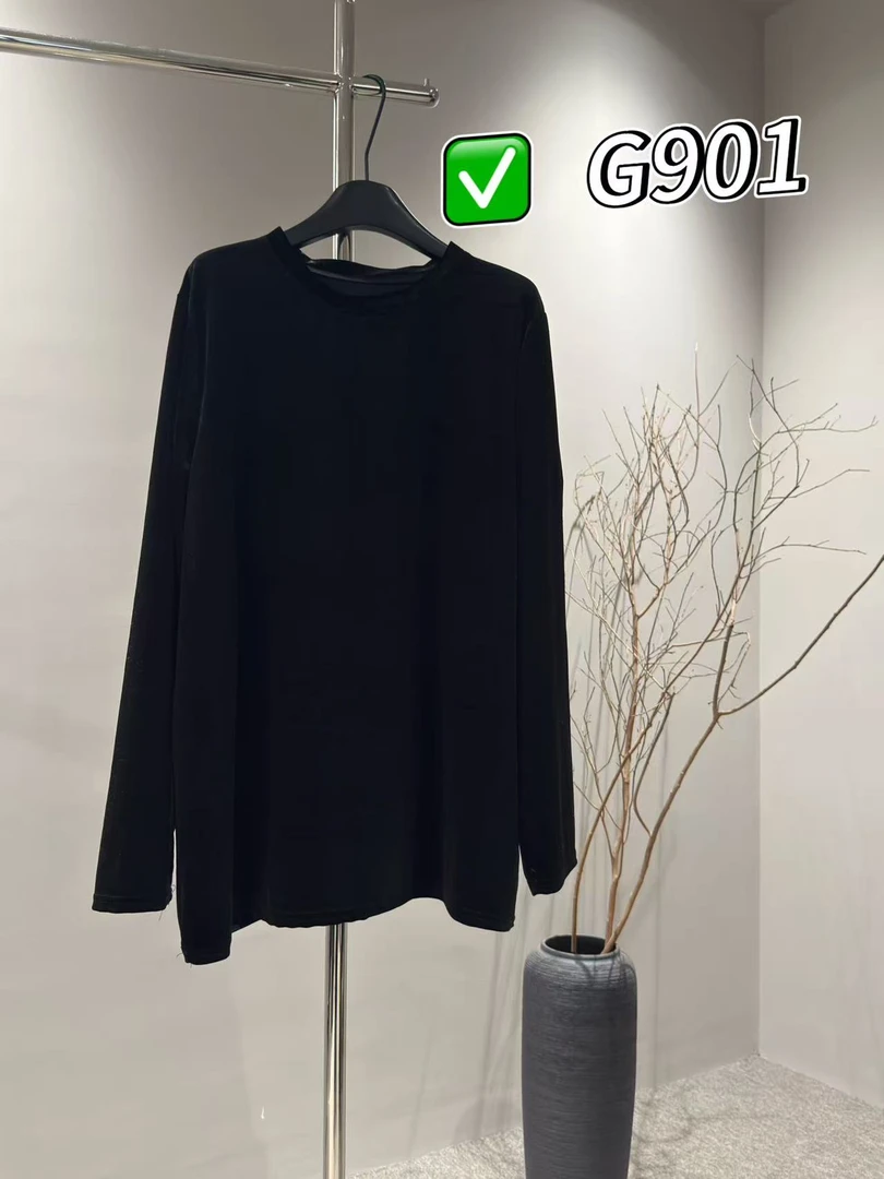G901款黑色丝滑长袖上衣，简约高级感百搭单品