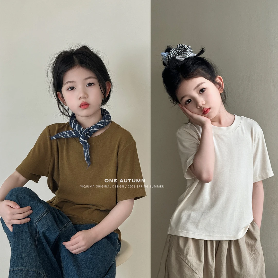 现货「壹秋.ONE AUTUMN」【南枝和】纯色圆领短袖T恤女童春【CP251】