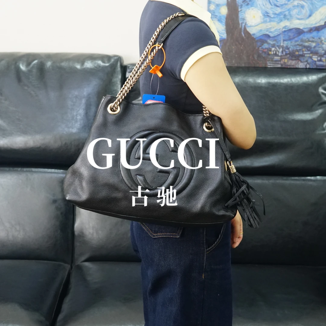 95新 GUCCI/古驰 黑色双G单肩包/EE05110640/0640
