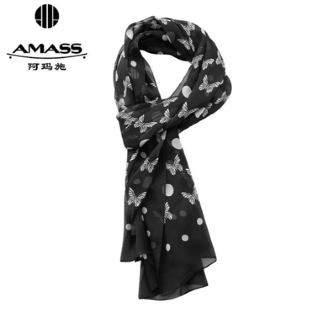 AMASS/阿玛施新款质感百搭‘自由诗人’蝴蝶桑蚕丝丝巾配饰女580001