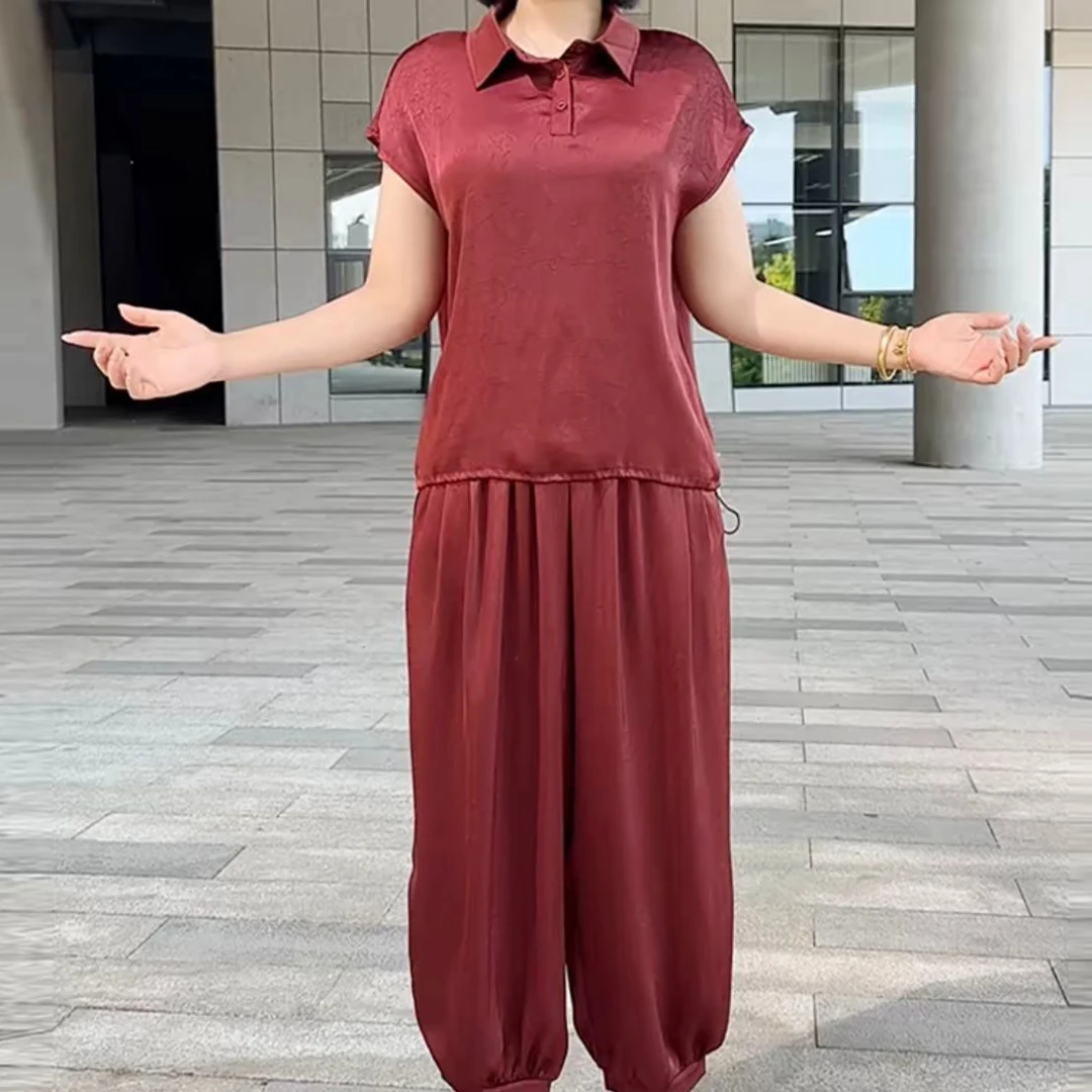 2025夏季爆款坎袖网红纯色大码气质时尚休闲减龄洋气显瘦两件套
