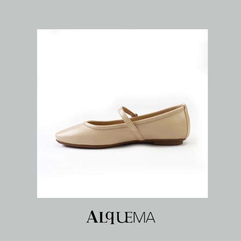 Rongshanyue高品质真皮舒适休闲软底复古平底玛丽珍女鞋B731