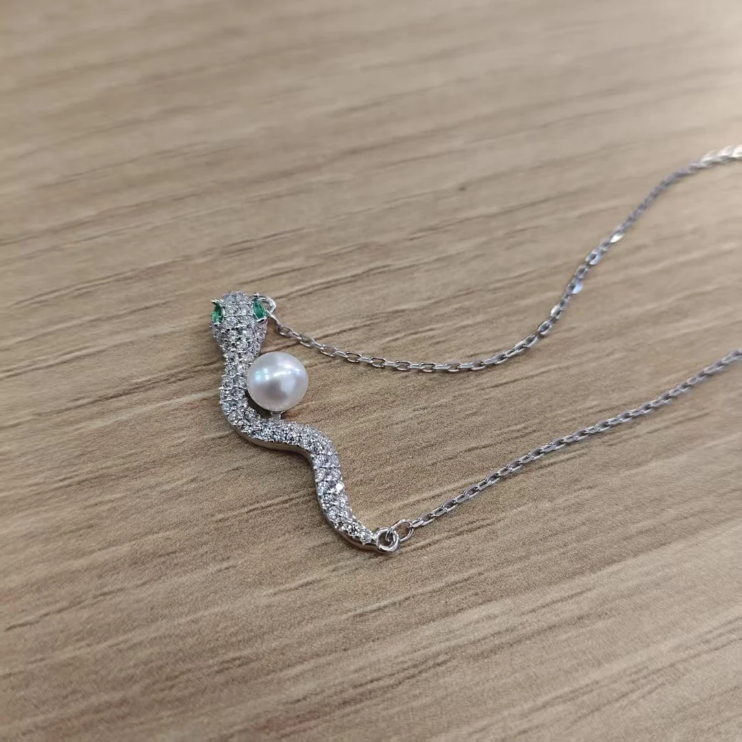 坠链均925银仿珍珠 水贝  S925银饰 银灵蛇珍珠套链