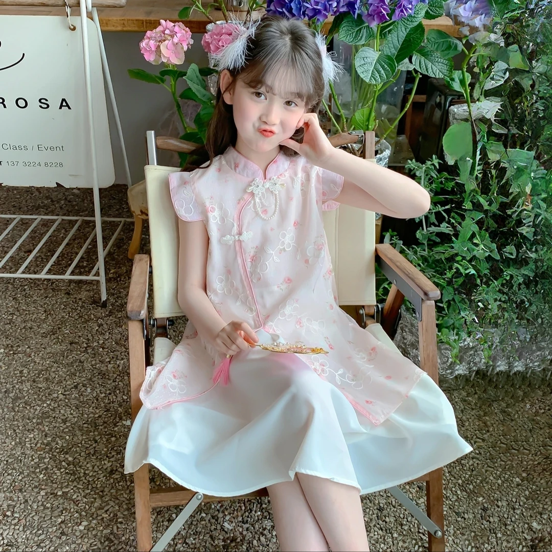 女童旗袍裙夏季2025新款儿童汉服洋气国风连衣裙女孩夏装碎花裙子