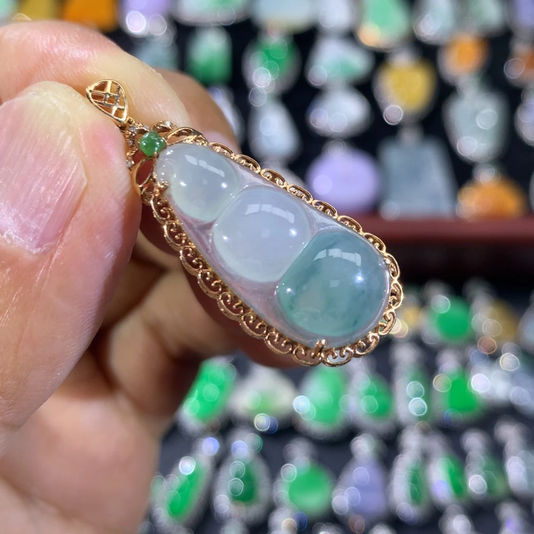 翡翠18K金镶嵌吊坠(不含链)