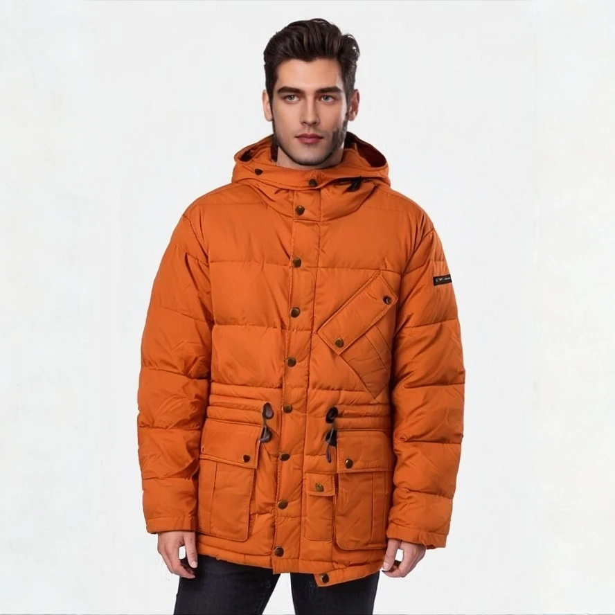 未使用 BURBERRY/博柏利 MXCC 皮标logo中长款羽绒服 橘色 L XL码