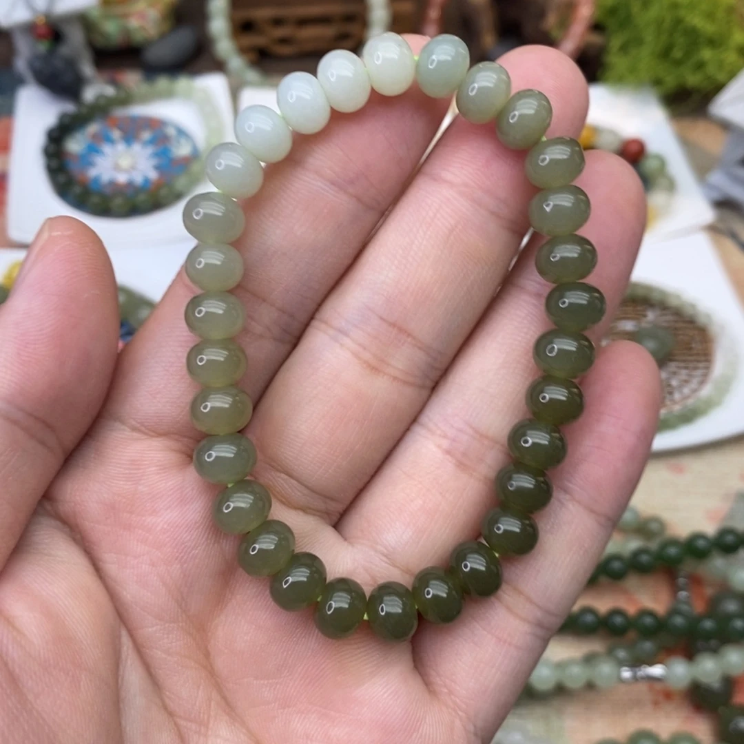 和田玉未镶嵌手链渐变算盘珠卡8