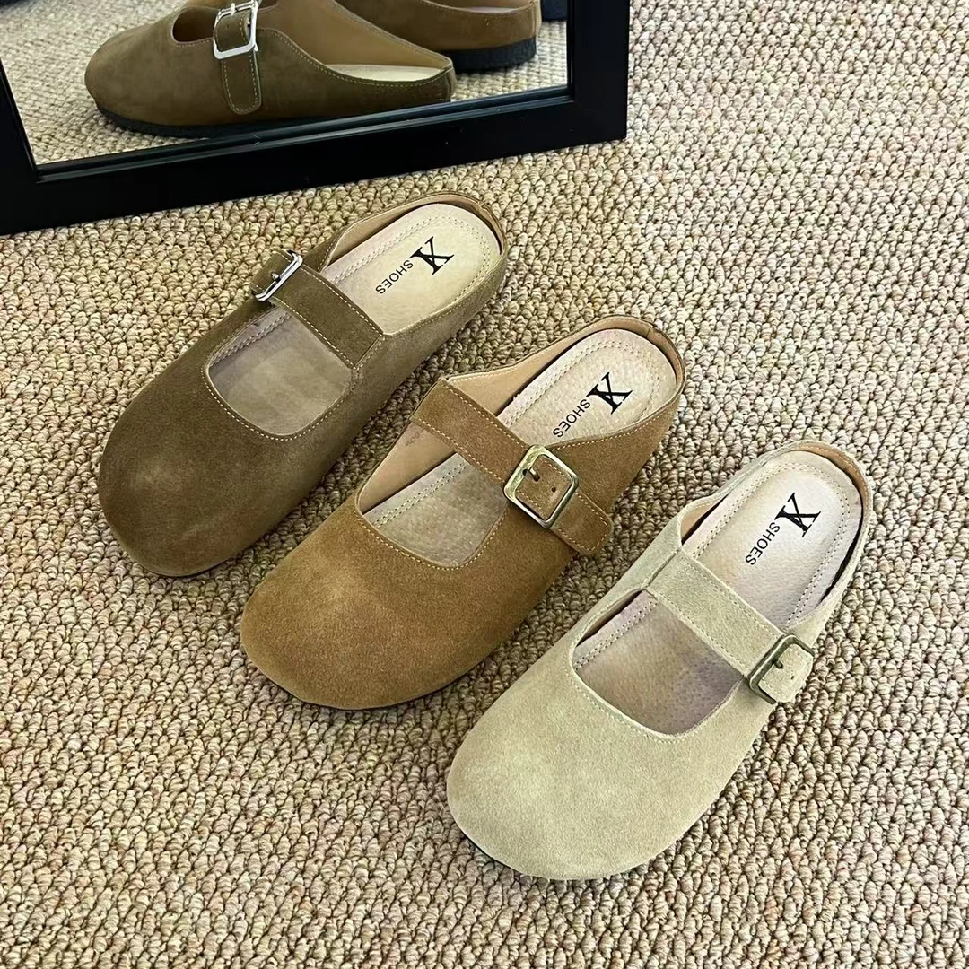 VEEFSHOW 509-13 玛丽珍鞋休闲风浅口包头半拖时尚春夏网红百搭