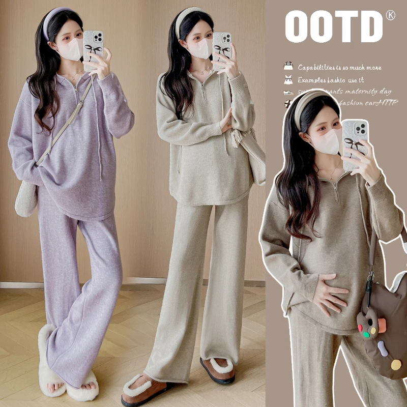 Y3209#10.13孕妇装秋冬时尚设计感上衣＋裤子毛衣慵懒温柔宽松套