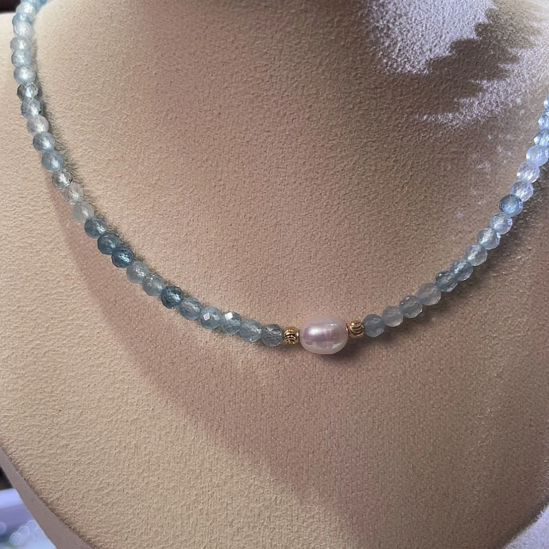 银S925镶嵌颈饰海蓝宝石4mm