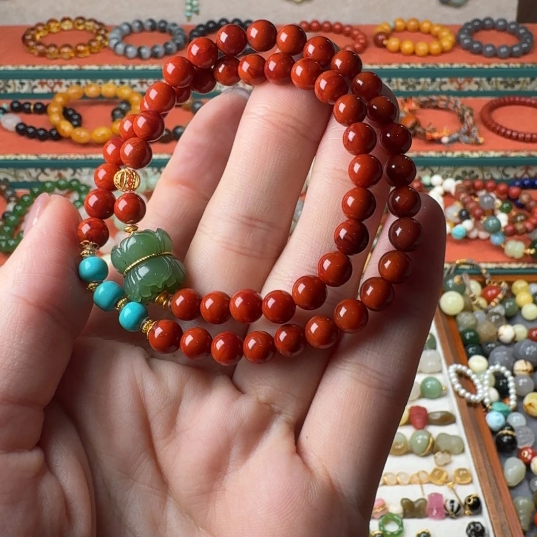 南红玛瑙18K金镶嵌手链