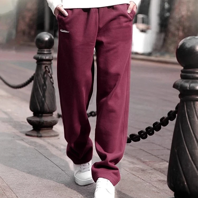 仓石一树阔腿宽松直筒运动裤男士秋冬舒适加绒简约百搭枣红色卫裤