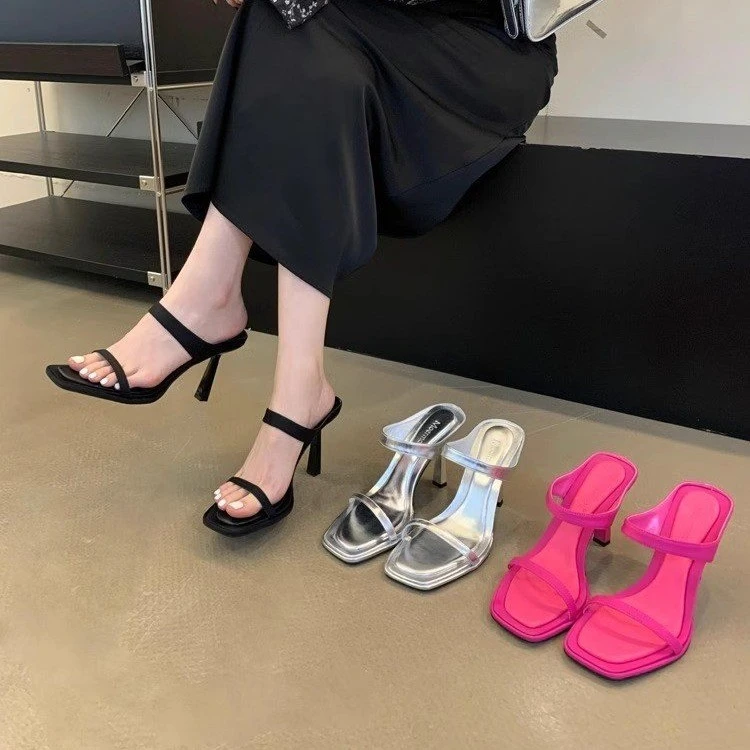 TAFN夏季高跟鞋9cm外穿新款细跟御姐风百搭方头一字带法式高跟凉