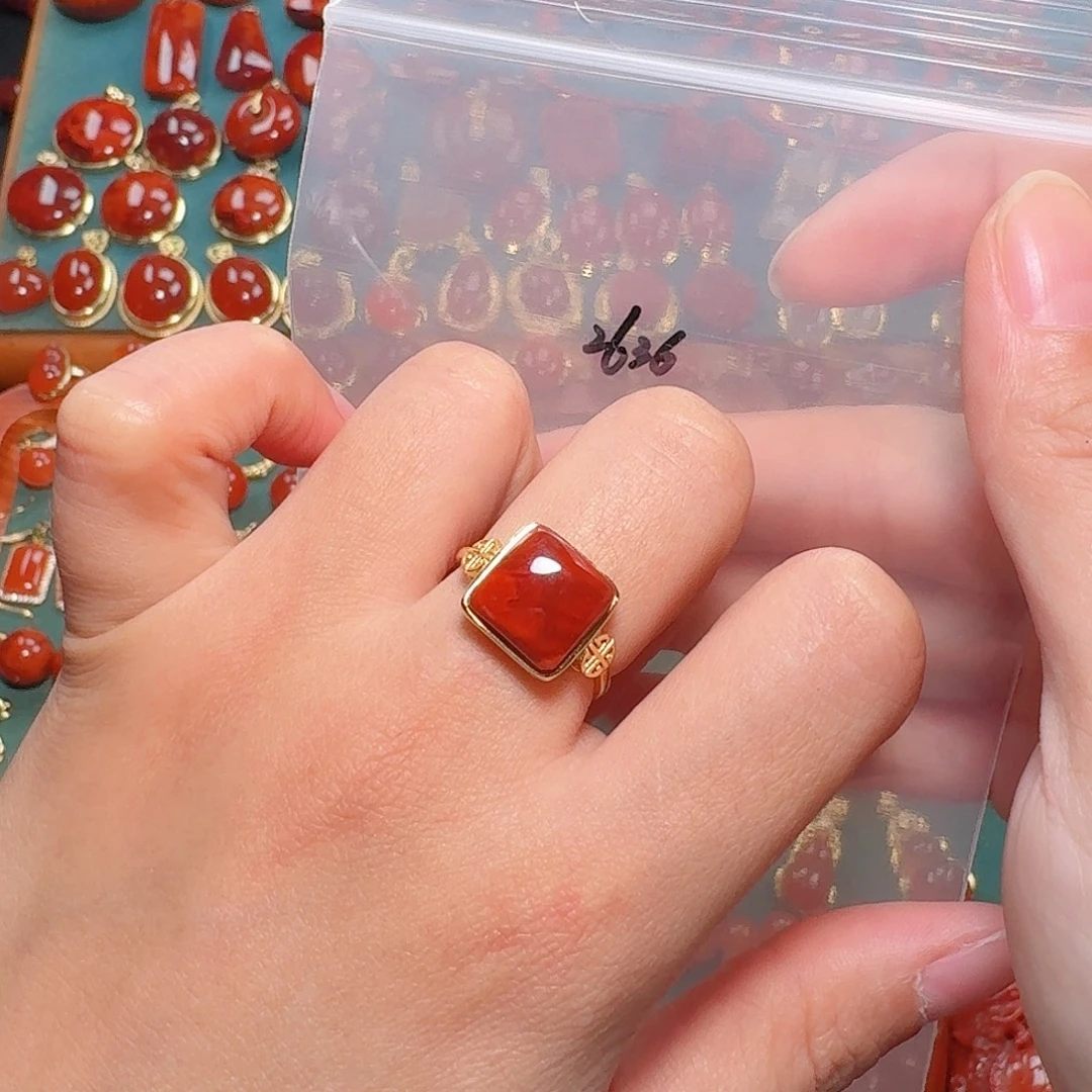 南红玛瑙银S925镶嵌戒指