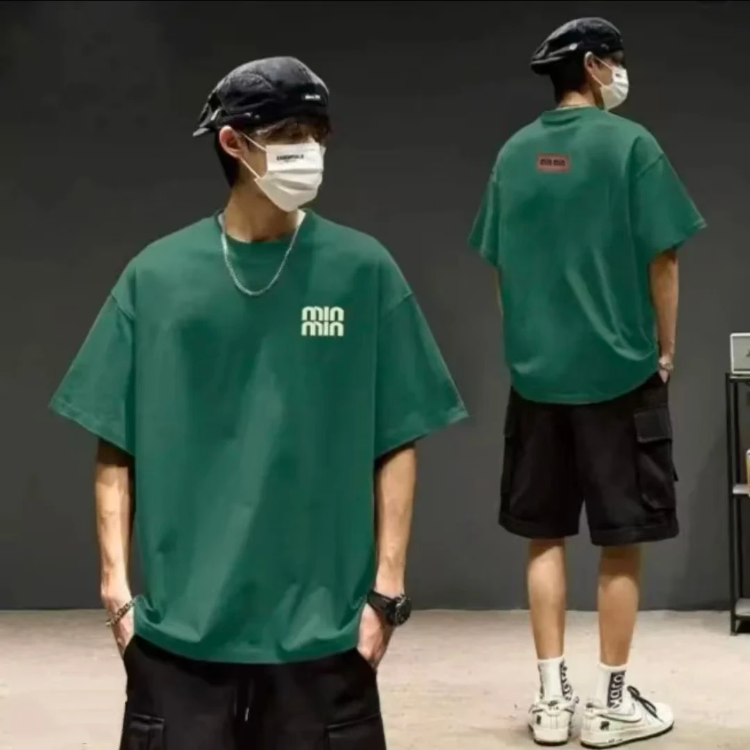 圆领春夏美式植绒休闲短袖哥特风T恤宽松印花ins休闲男士简约