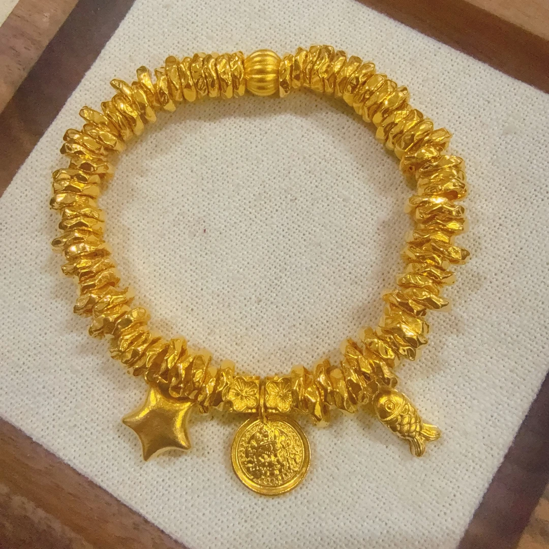 【足金黄财神年年有余盘缠手串】卡7mm(配弹力绳）