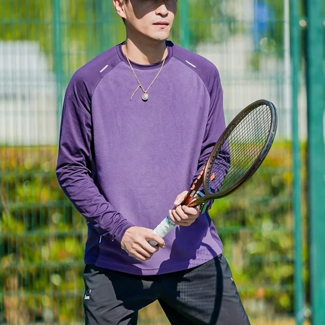 山系！户外运动休闲跑步速干衣秋冬抓绒保暖拼接圆领长袖T恤2482